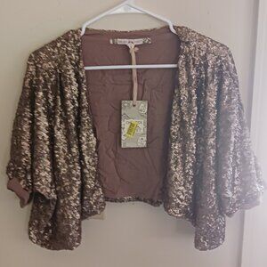Women’s Golden Taupe Cropped Sequined Bolero Jacket Size Medium NWT